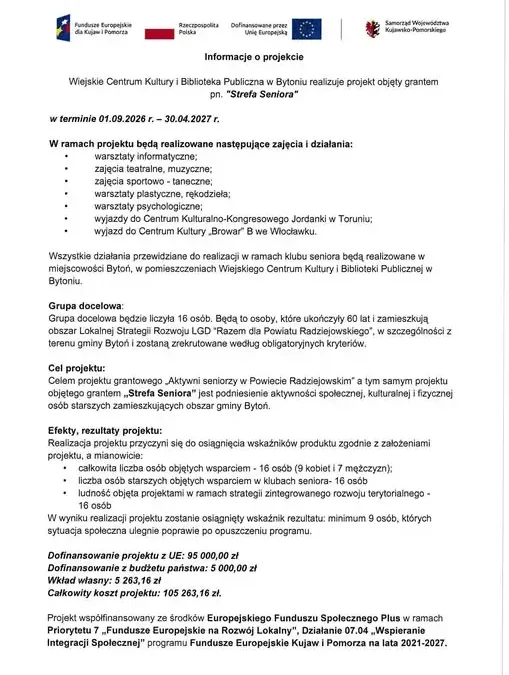 Strefa Seniora w Bytoniu: nowy projekt dla osób 60+