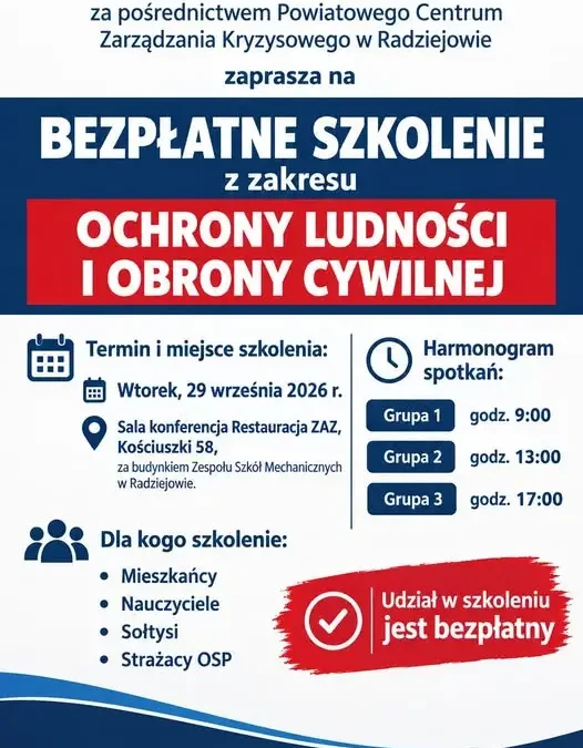 Bezpłatne szkolenie z ochrony ludności i obrony cywilnej w Radziejowie
