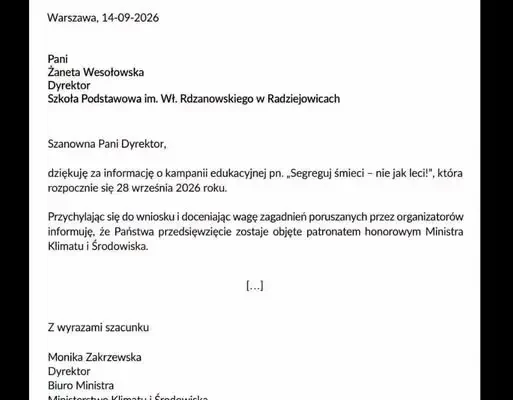 Kampania ekologiczna w Radziejowicach z patronatem Ministra Klimatu i Środowiska