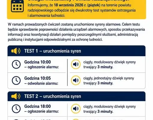 Test syren alarmowych w powiecie radziejowskim – 18 września 2026