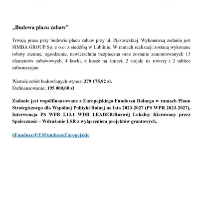 Nowy plac zabaw przy ul. Piastowskiej – trwa budowa