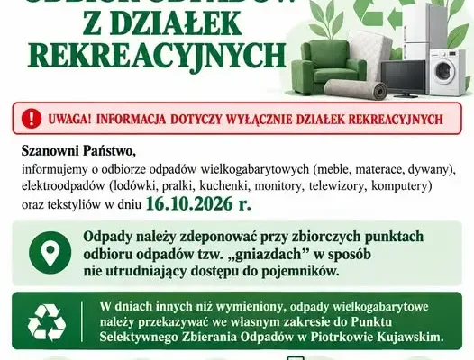 Odbiór odpadów z działek rekreacyjnych – 16 października 2026