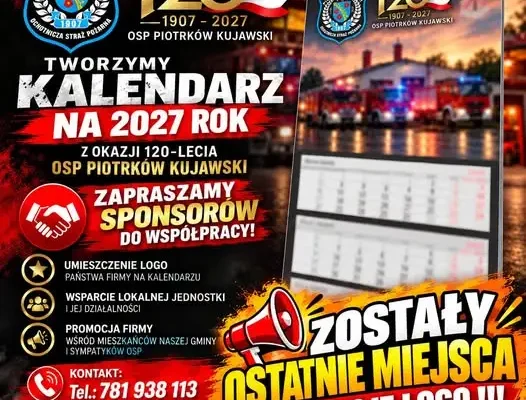 120 lat OSP Piotrków Kujawski – trwają zapisy na logo w jubileuszowym kalendarzu