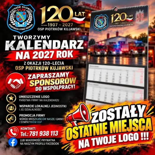 120 lat OSP Piotrków Kujawski – trwają zapisy na logo w jubileuszowym kalendarzu